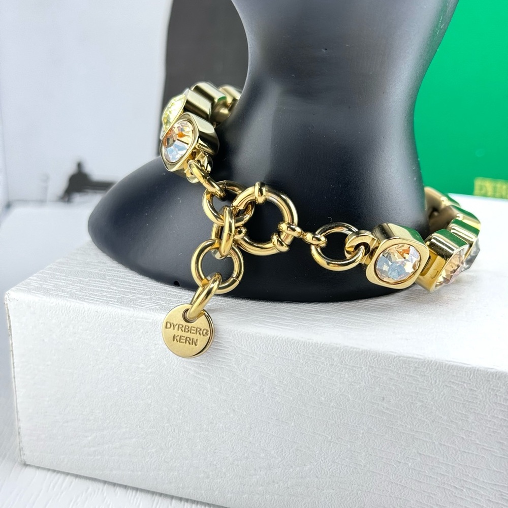 Yellow Gold Tennis Bracelet, Golden Crystal Gold Plated Chunky Yellow - Picture 8 of 10